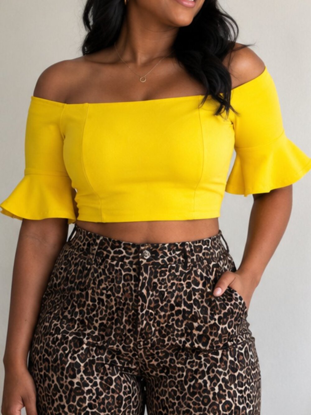 Forever 21 Yellow Off Shoulder Crop Top Bell Sleeve Size Medium